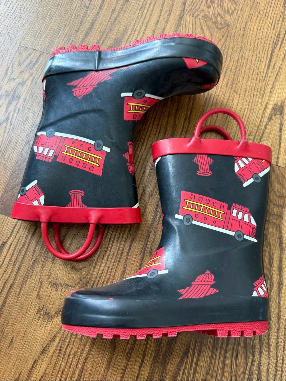 Norty Black & Red Fire Truck Rain Boots, toddler size 9